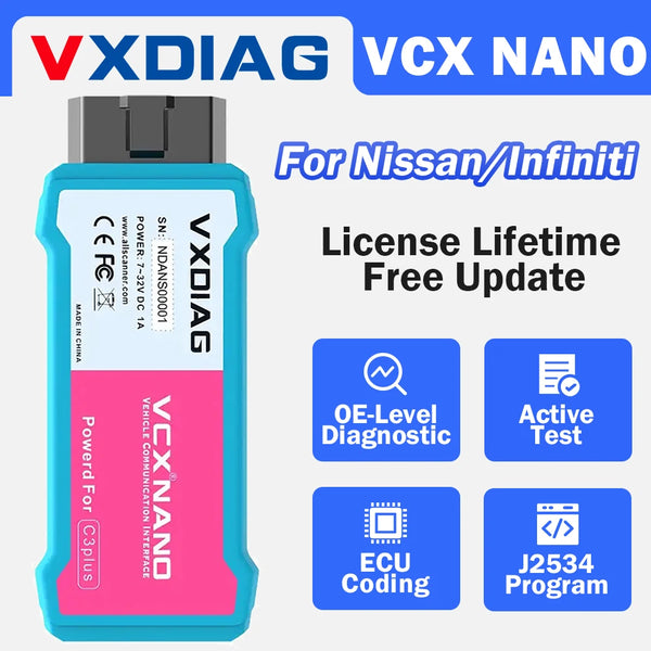 VXDIAG VCX NANO For Nissan Infiniti Car Diagnostic Tool All System Diagnosis J2534 Programming Coding Code Reader Immobilizer